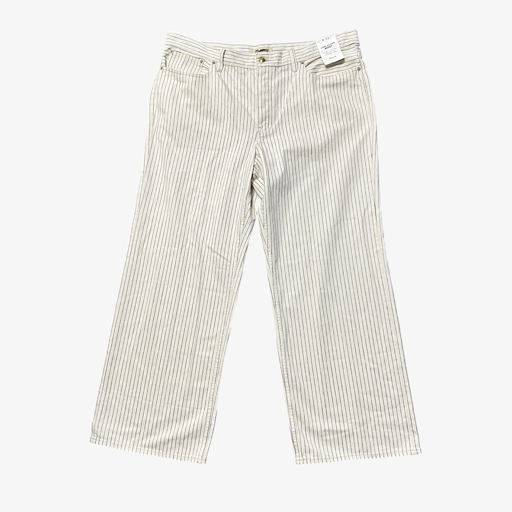 Madewell Low Slung Baggy Jeans Grey Railroad Stripe NWT Size 33 Cream Wide Leg